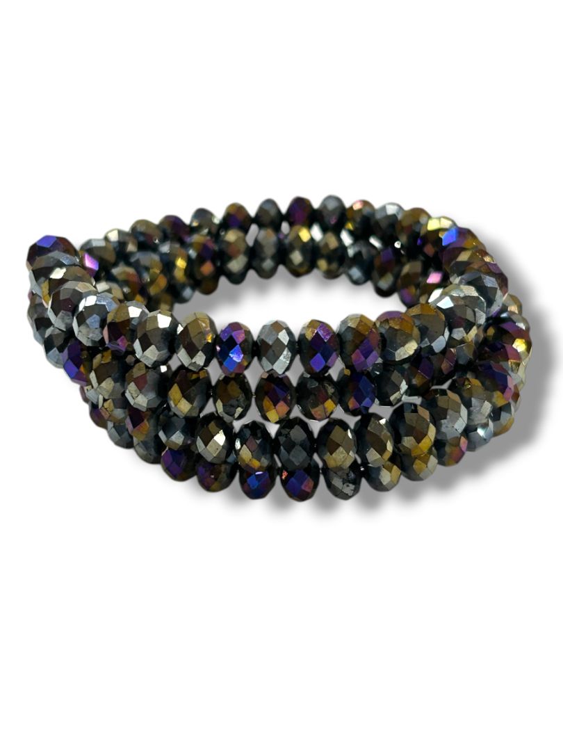 Wire Wrap Bracelet Faceted Dark Aurora Borealis Beads 3-4X Rows