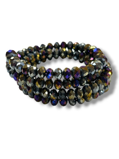 Wire Wrap Bracelet Faceted Dark Aurora Borealis Beads 3-4X Rows
