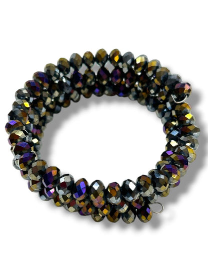 Wire Wrap Bracelet Faceted Dark Aurora Borealis Beads 3-4X Rows