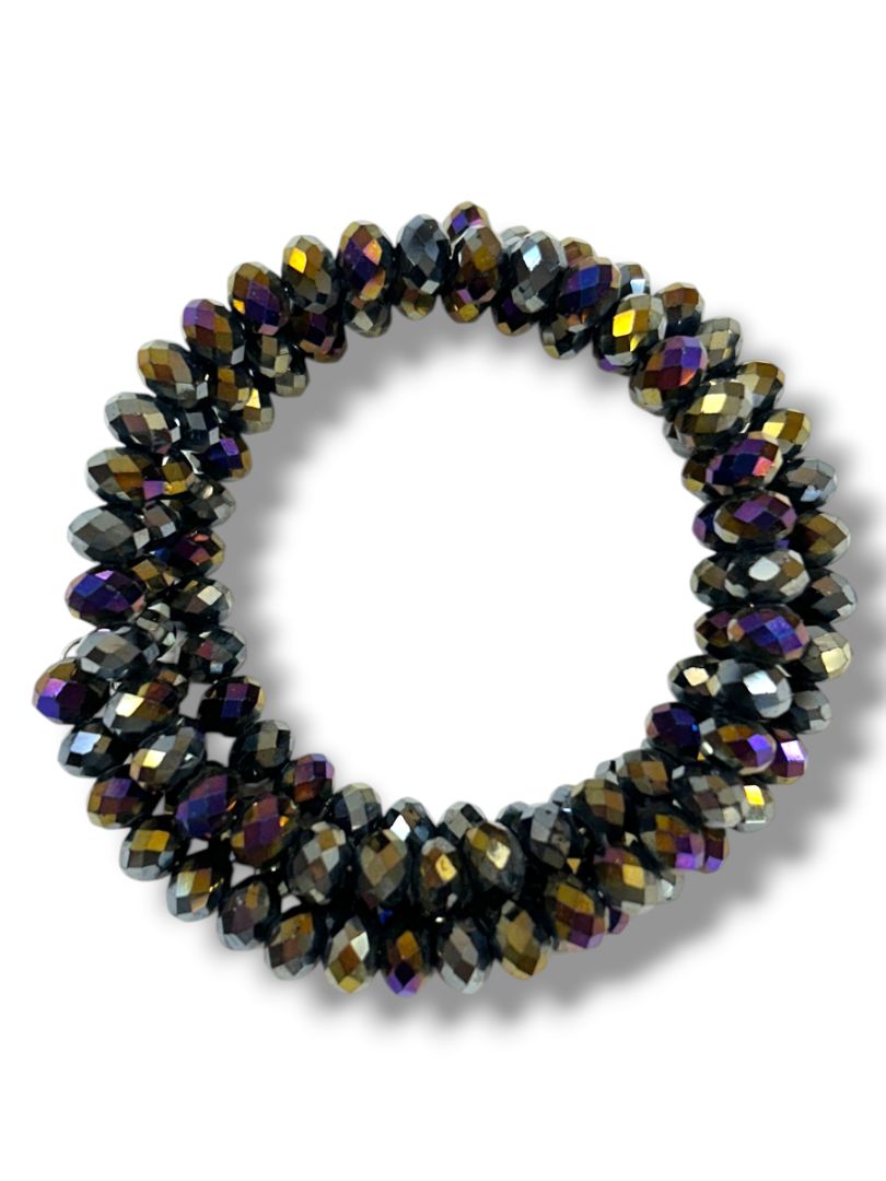 Wire Wrap Bracelet Faceted Dark Aurora Borealis Beads 3-4X Rows
