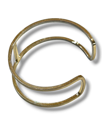 Small Wrist Open Bangle Bracelet Brushed Goldtone 2.1" Inside Diameter