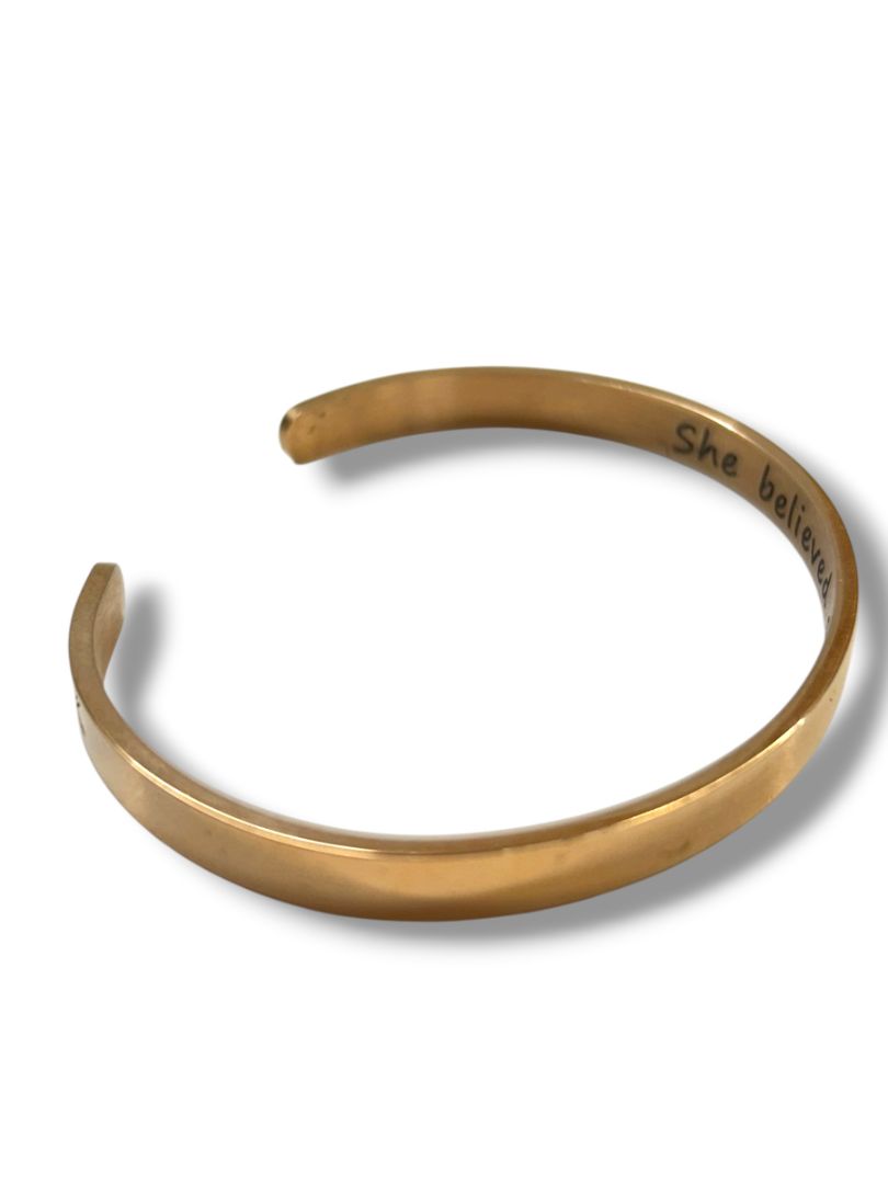 Small Open Bangle Bracelet Copper Color "She Believed She Could . . ."