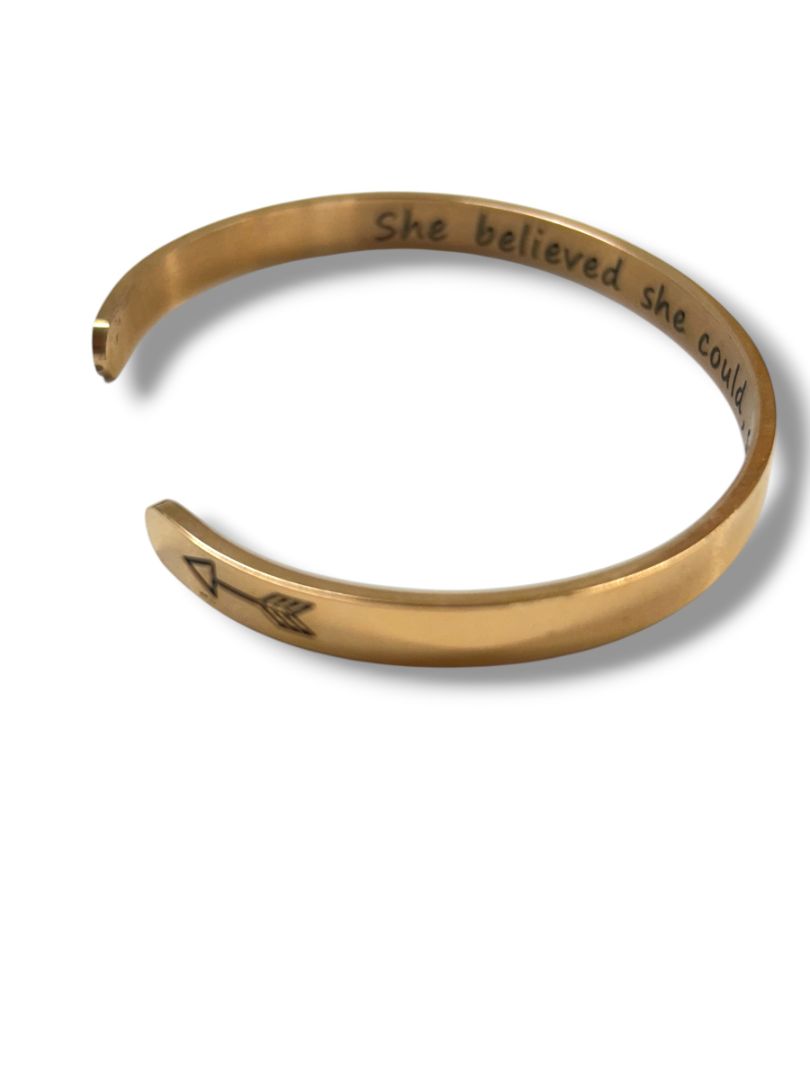 Small Open Bangle Bracelet Copper Color "She Believed She Could . . ."