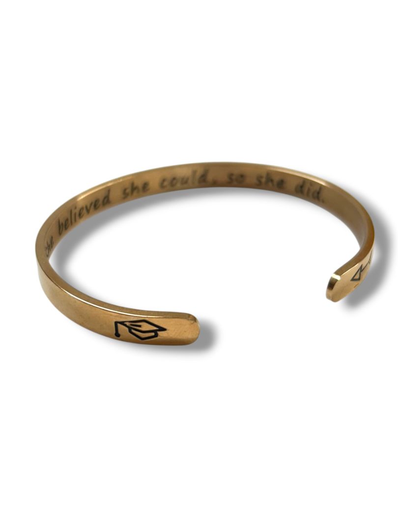 Small Open Bangle Bracelet Copper Color "She Believed She Could . . ."