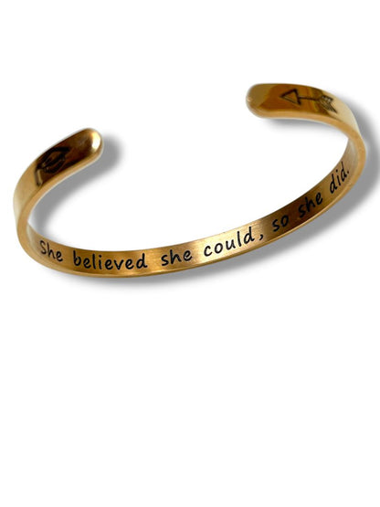 Small Open Bangle Bracelet Copper Color "She Believed She Could . . ."