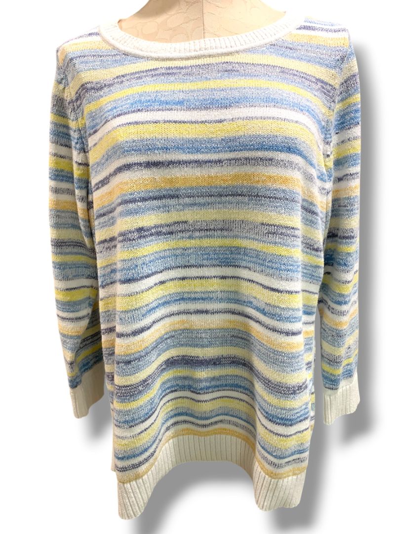 Size 1X T by Talbots Womens Striped Pullover Sweater Yellow Blue Cream