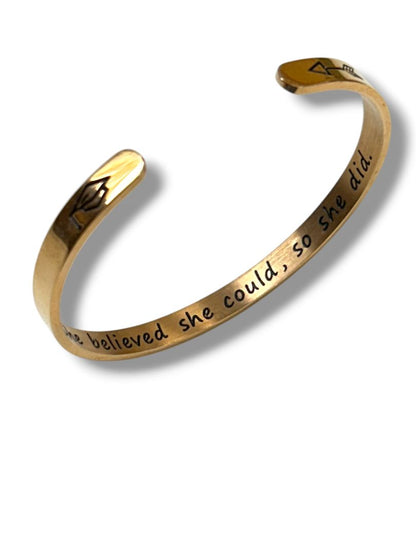 Small Open Bangle Bracelet Copper Color "She Believed She Could . . ."