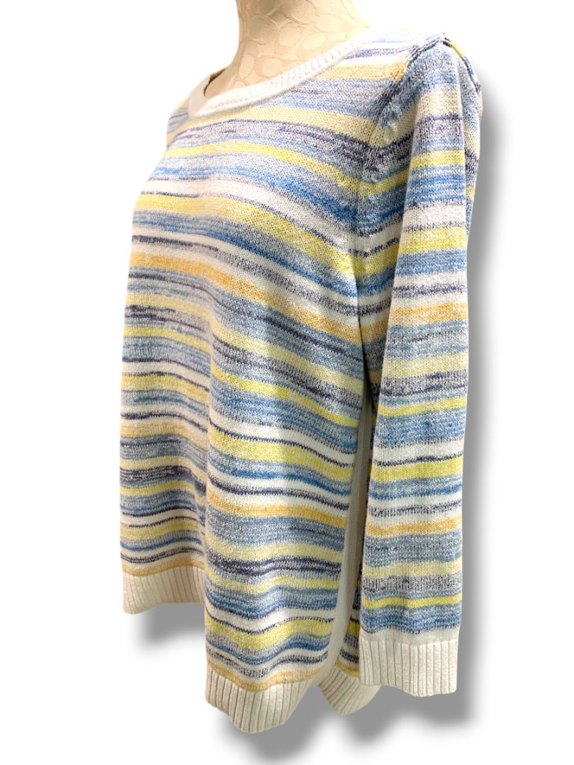 Size 1X T by Talbots Womens Striped Pullover Sweater Yellow Blue Cream