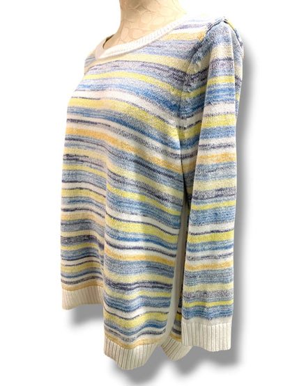 Size 1X T by Talbots Womens Striped Pullover Sweater Yellow Blue Cream