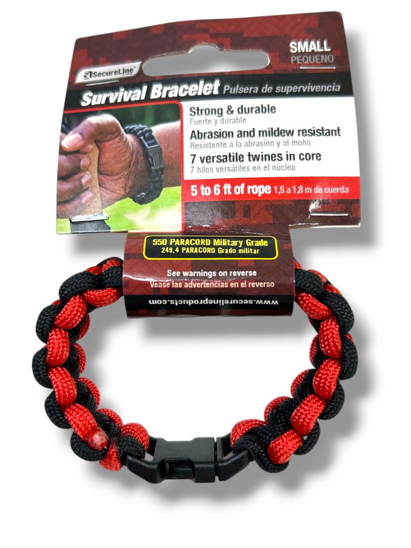 Small (7") SecureLine Survival Bracelet Clip Red Black 5-6ft Rope New