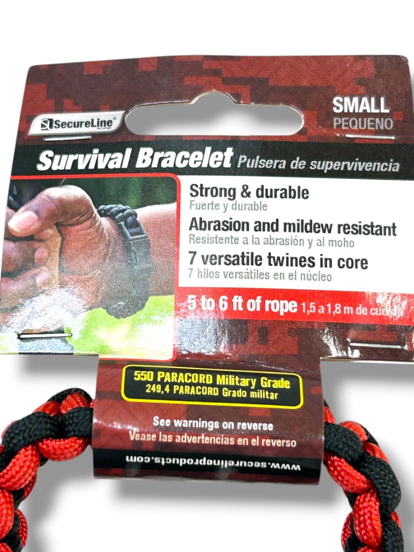 Small (7") SecureLine Survival Bracelet Clip Red Black 5-6ft Rope New