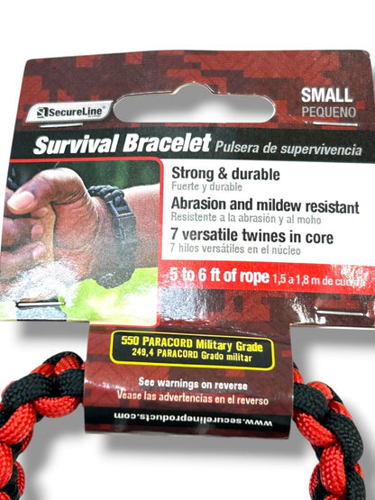 Small (7") SecureLine Survival Bracelet Clip Red Black 5-6ft Rope New