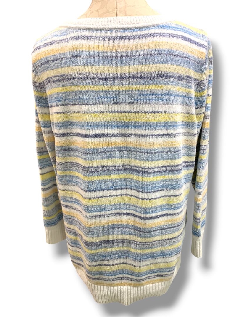 Size 1X T by Talbots Womens Striped Pullover Sweater Yellow Blue Cream