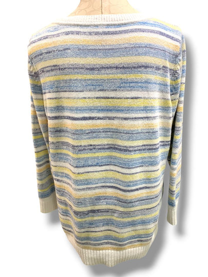 Size 1X T by Talbots Womens Striped Pullover Sweater Yellow Blue Cream