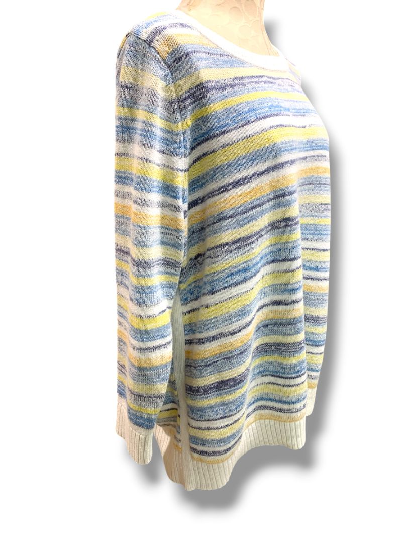 Size 1X T by Talbots Womens Striped Pullover Sweater Yellow Blue Cream