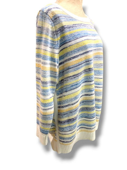 Size 1X T by Talbots Womens Striped Pullover Sweater Yellow Blue Cream