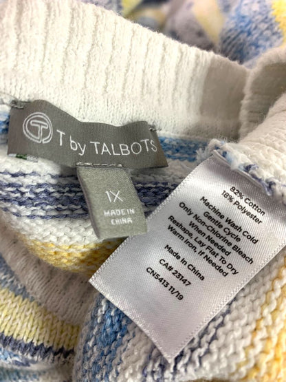 Size 1X T by Talbots Womens Striped Pullover Sweater Yellow Blue Cream