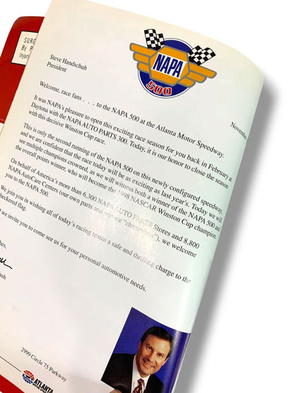 November 6 1998 Nascar Napa 500 50th Anniversary Program Atlanta Speedway