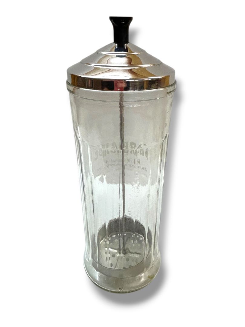 Vintage King Research Barbicide Disinfectant Glass Jar Container Salon Barber