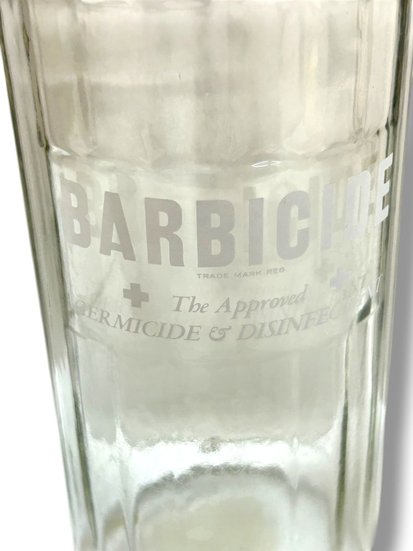 Vintage King Research Barbicide Disinfectant Glass Jar Container Salon Barber