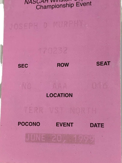 June 20 1999 Nascar Pocono Raceway Tickets and Promotional Magazine Inside