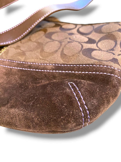 Vintage Coach Patchwork Brown Metallic and Suede Shoulder Bag F10421