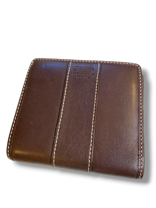 Vintage Coach Womens BiFold Brown Leather Wallet Change Compartment
