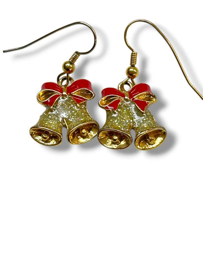 7 Pair Pierced Holiday Christmas Earrings Bells Wreath Candycane Mistletoe