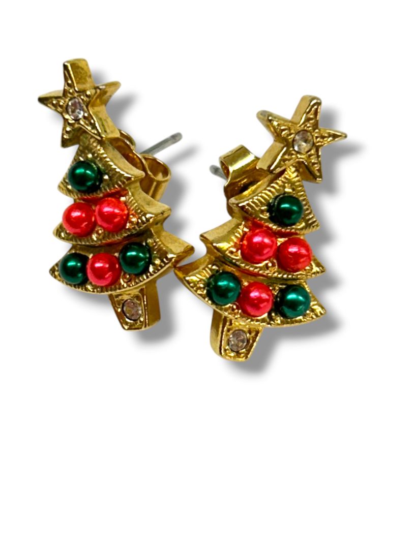 6 Pair Holiday Christmas Pierced Earrings Trees Bells Santa