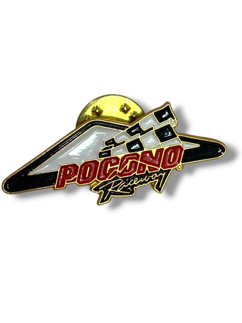 Lapel Pin 1.5" Pocono Raceway Flag Triangle Goldtone