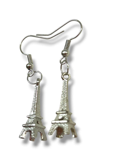 2 Pair Pierced Fishhook Earrings 1.75" Drop Eiffel Tower Seahorse