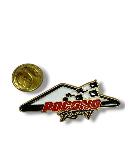 Lapel Pin 1.5" Pocono Raceway Flag Triangle Goldtone