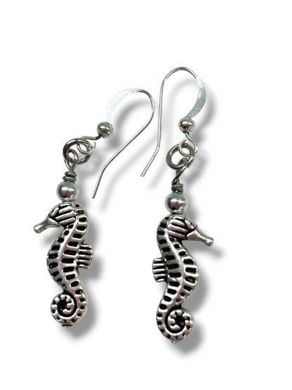 2 Pair Pierced Fishhook Earrings 1.75" Drop Eiffel Tower Seahorse