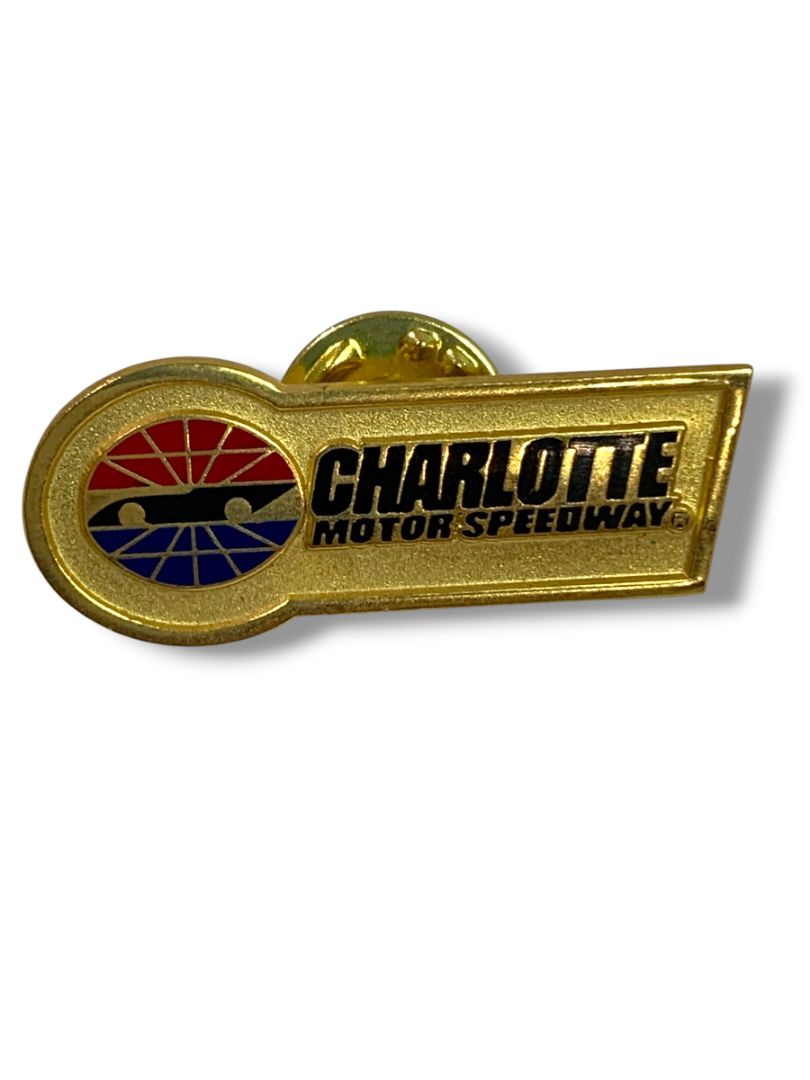 Lapel Pin 1.2" Charlotte Motor Speedway Goldtone Red Blue