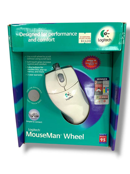 Vintage Logitech MouseMan Wheel New Retro Windows 95 & Windows NT 4.0