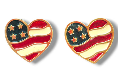 2 Pair Goldtone Post Pierced Earrings Avon Flag Heart .6" Butterfly 1"