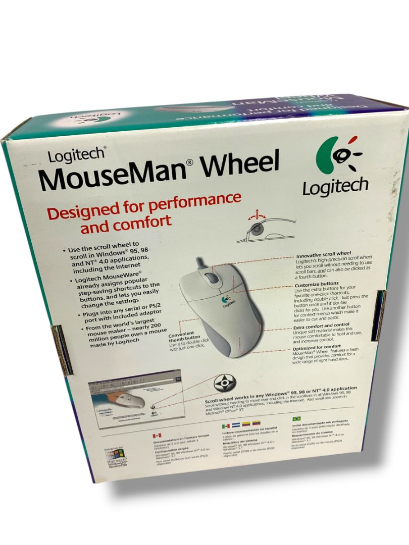 Vintage Logitech MouseMan Wheel New Retro Windows 95 & Windows NT 4.0