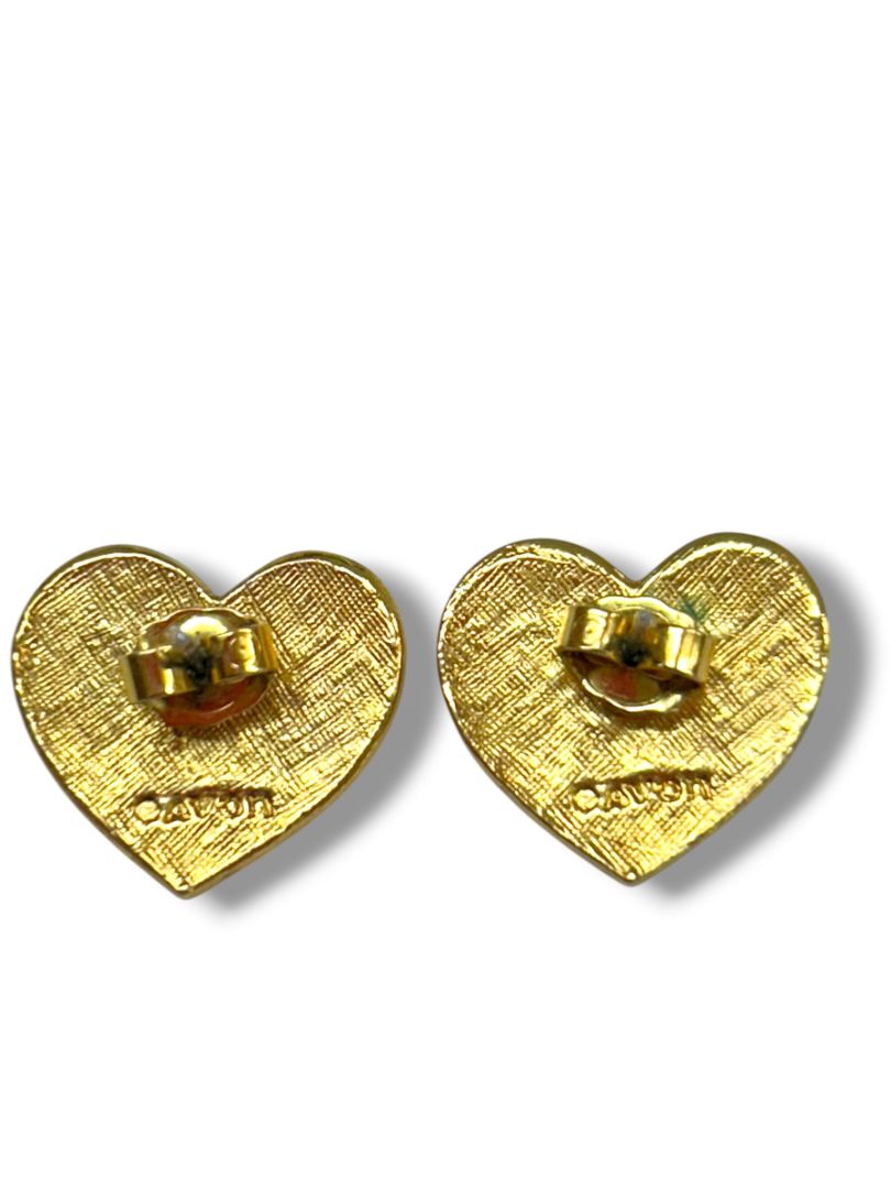 2 Pair Goldtone Post Pierced Earrings Avon Flag Heart .6" Butterfly 1"