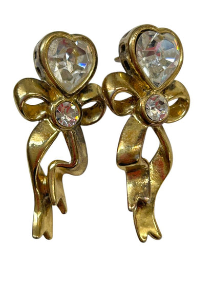 2 Pair Earrings Post Pierced Monet Goldtone Bow 1.8" Avon Harp Silvertone 1.8"