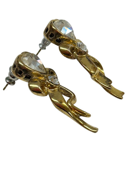 2 Pair Earrings Post Pierced Monet Goldtone Bow 1.8" Avon Harp Silvertone 1.8"