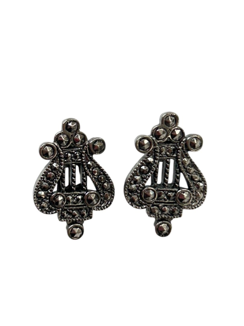 2 Pair Earrings Post Pierced Monet Goldtone Bow 1.8" Avon Harp Silvertone 1.8"