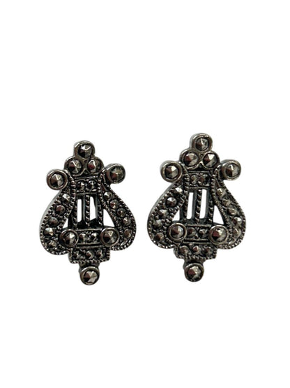2 Pair Earrings Post Pierced Monet Goldtone Bow 1.8" Avon Harp Silvertone 1.8"