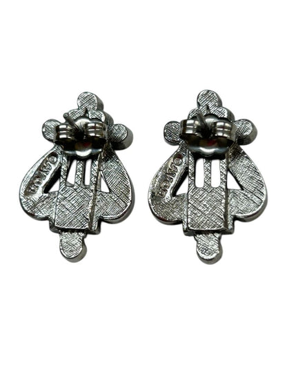 2 Pair Earrings Post Pierced Monet Goldtone Bow 1.8" Avon Harp Silvertone 1.8"