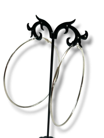 Silvertone Oversize Latch Pierced Earrings Hoop 3"