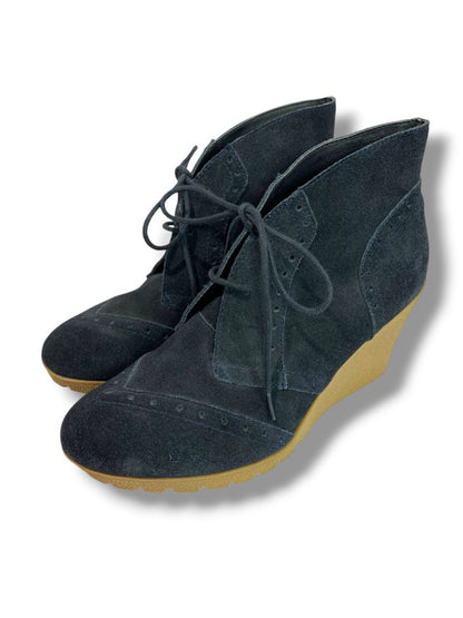 Size 8.5 Mia Womens Navy Blue Suede Lace Up Booties Wedge Heel Raphaella