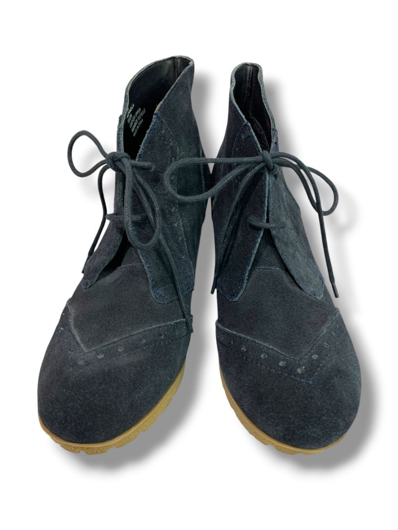 Size 8.5 Mia Womens Navy Blue Suede Lace Up Booties Wedge Heel Raphaella