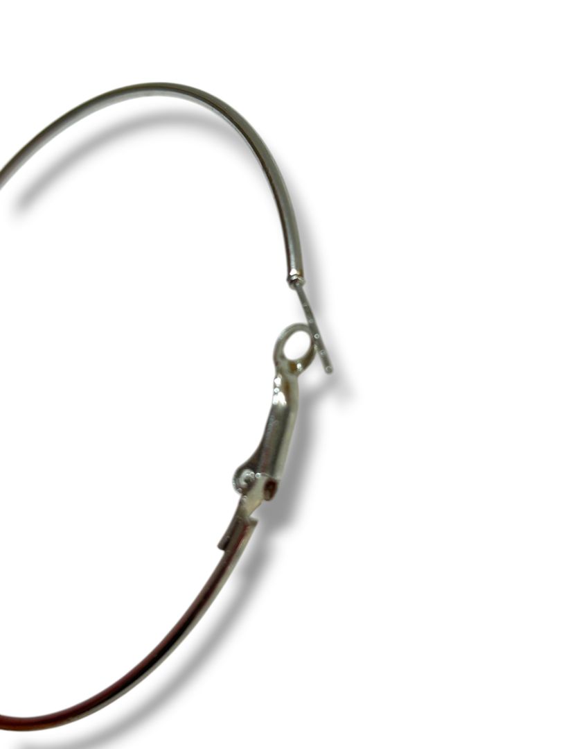 Silvertone Oversize Latch Pierced Earrings Hoop 3"