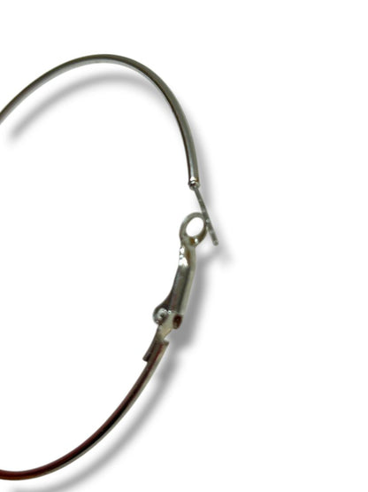 Silvertone Oversize Latch Pierced Earrings Hoop 3"