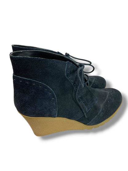 Size 8.5 Mia Womens Navy Blue Suede Lace Up Booties Wedge Heel Raphaella