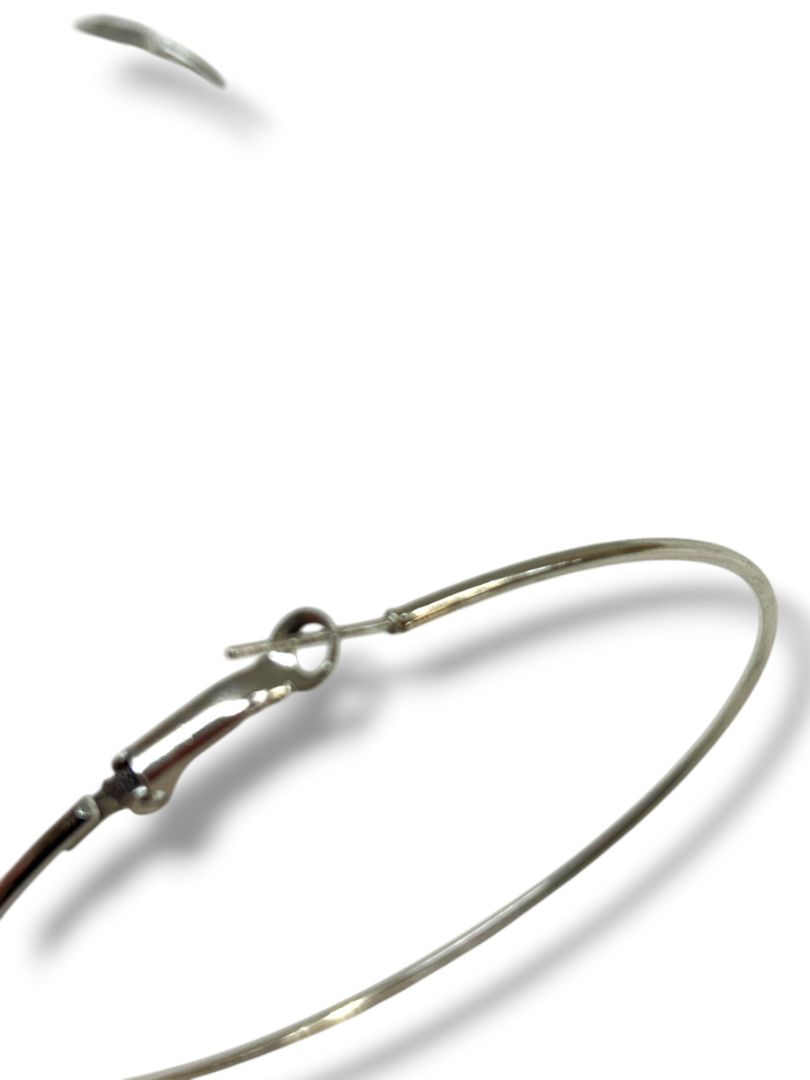 Silvertone Oversize Latch Pierced Earrings Hoop 3"
